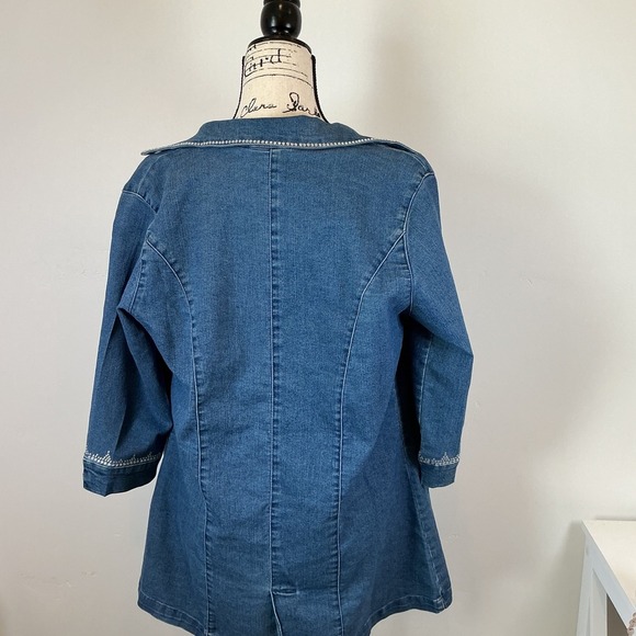 NWT Bleu Bayou Denim Jacket Embellished Rhinestone Trim 3/4 Sleeve Small - Picture 4 of 5